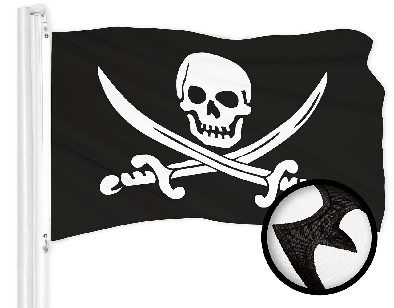 G128 Pirate Jolly Roger Swords Flag | 2.5x4 Ft | ToughWeave Series Embroidered 300D Polyester | Novelty Flag, Embroidered Design, Indoor/Outdoor, Brass Grommets